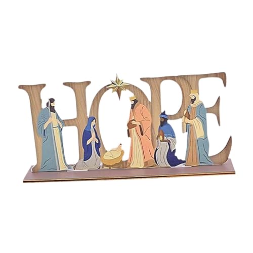Fancyes Nativity Scene Ornament Religious Nativity Scene Decor Wood Crafts Nativity Set Figurine Christian Ornament for Office Tables