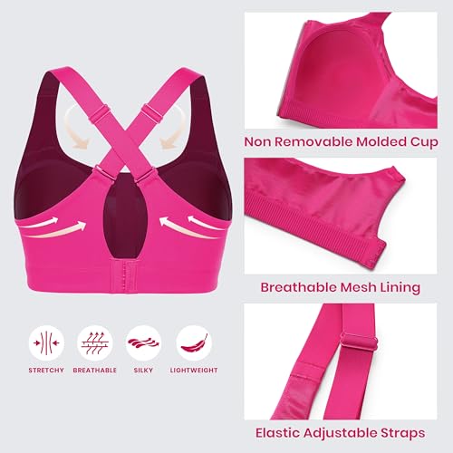 Image of CRZ YOGA Zip Front Cross Back Sports Bras | Molded Cups, Medium to high Support, Training, Adjustable Convertible Straps, Hook and Eye, for Women