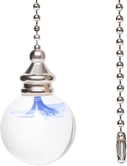 ManYing 1 Meter Ball Chain Pull Light Switch with Glass Flower Pendant Handle Bathroom/Toilet/Ceiling Fans NC002RC4-Blue Flower
