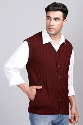 Image of V Neck Cardigans for Men - Woolen Sleeveless Sweater for Man Winter Wear