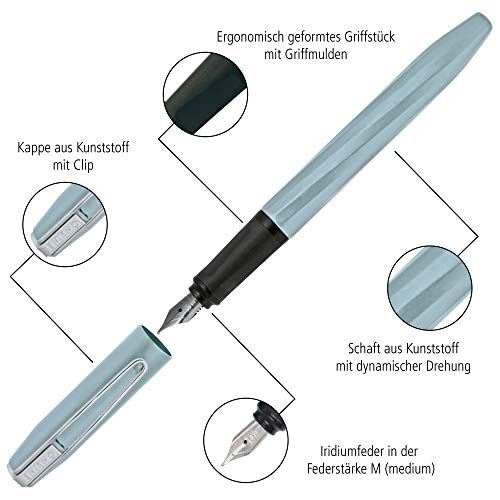 ONLINE Slope - Pluma estilográfica con punta de iridio M, para cartuchos de tinta estándar, agarre ergonómico, para diestros, para escuela y oficina, color gris claro