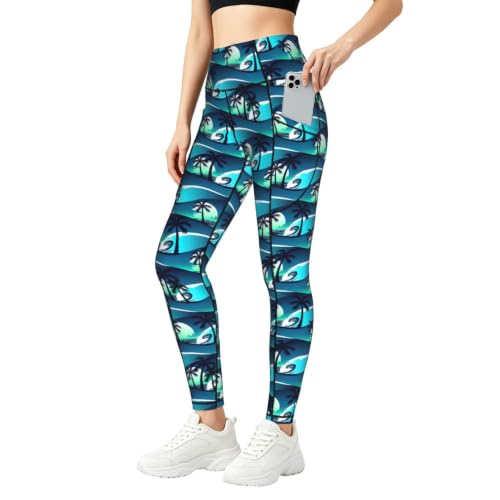Pantalones de yoga de ondas con bolsillos mallas de fitness opacas para mujer