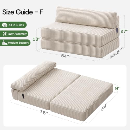 Image of Folding Sofa Bed Convertible 4 in 1 Sleeper Chair Beige Full