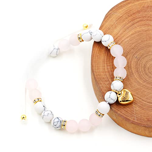 Image of Uloveido Natural Stone Mom Heart Charms Beaded Bracelets for Mum from Son or Daughter With Massage Card and Box | Mothers Day Jewelry Gifts