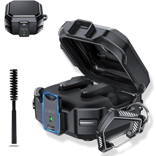 Image of Oboe Tough Case 'Compatible with' Samsung Galaxy Buds 4 & 4 Pro Case with Secure Lock Clip & Keyring (Black) [Buds & ChargingCase NOT Included]