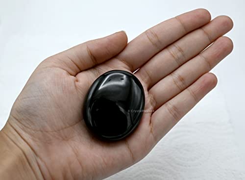 Image of Certified Black Obsidian Crystal Palm Pebbles Stones for Stress Relief | AAA Grade Original Healing Gemstone Agate Palm Stone for Yoga Meditation Spiritual Reiki Feng Shui