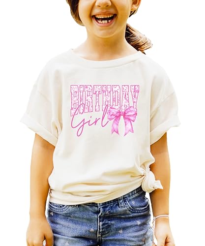 Floral Birthday Girl Shirt for Women, Teens & Kids Pink Coquette Bow Party T-Shirt