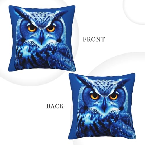 Housse de coussin hibou bleu double face lavable pour canapé
