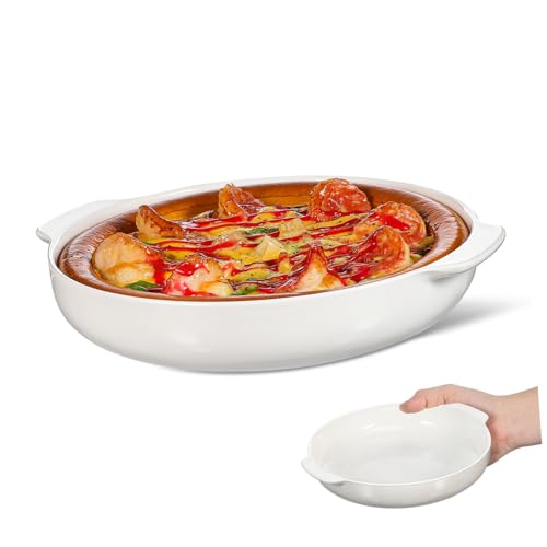OSOLADY Plato de Cerámica de Color Claro de 7 Pulgadas, Recipiente para Hornear Resistente a Altas Temperaturas, Fuente para Asar con Diseño Redondo Profundo, Apto para Microondas y