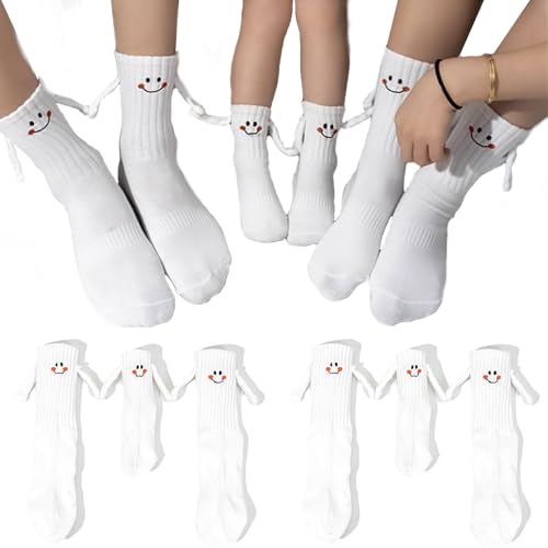 RYMAUP®3 Paare Einzigartige Magnetische Socken Geeignet Elterngeschenke,Freundschaftssocken für Frauen, Männer, Partner, Kinder Geschenkidee,Weiß
