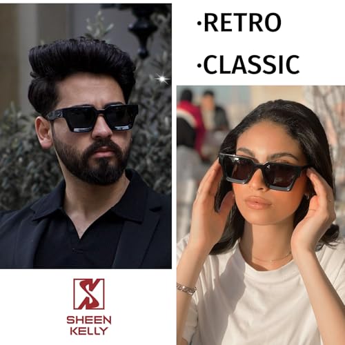 SHEEN KELLY Retro Thick Rectangle Chunky Sunglasses Women Men Trendy Square Black Shades Tortie Frame Fashion 90s Glasses - Image 2