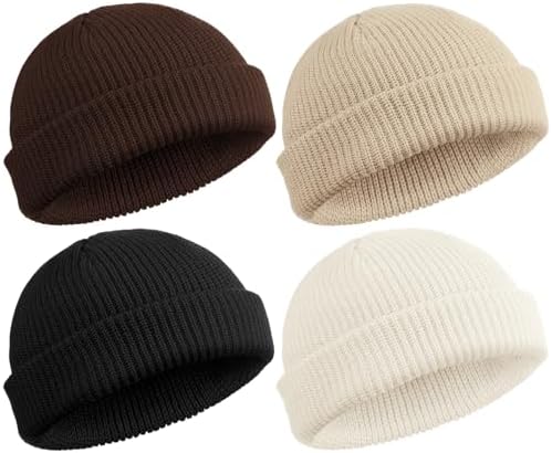 SATINIOR 4 Pieces Trawler Beanie Watch Hat Roll up Edge Skullcap ...