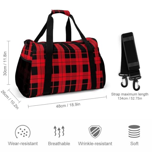 Tartan Plaid Gym Bag Travel Duffle Bags Shoulder Carry On Weekender Bag Hangbag for Women Men2