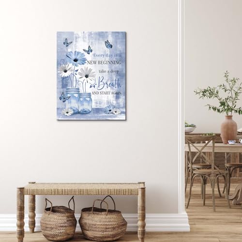 MASLEK Blue Daisy Butterfly Canvas Wall Art, Rustic Decor, 16L x 12W Inches by MASLEK - Used condition - US$13.32