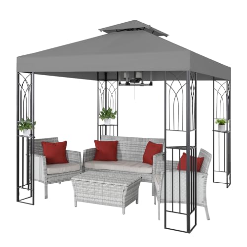 COOS BAY 8x8 Outdoor Patio Gazebo with Corner Shelves, Two-Tier
