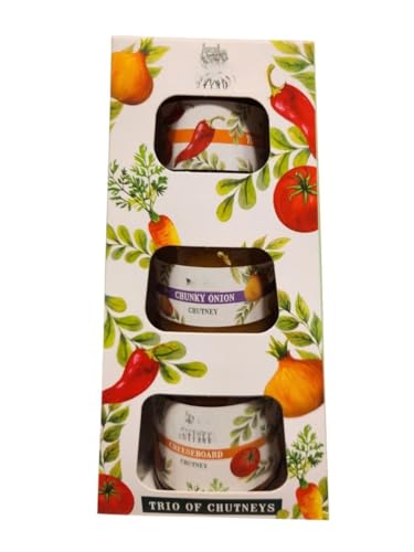 Trio of Chutneys Gift With Tomato & Chilli, Chunky Onion and Cheeseboard Flavours in Glass Jars, Perfect for Sharing, Cheese Boards and Savoury Meals