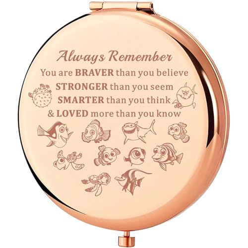 KEYCHIN Fish Nemo Pocket Mirror Marlin & Dory & Crush Fans Gifts You are Braver Stronger Smarter Than You Think Dory Compact Makeup Mirror Squirt Turtle Fans Gift (Fish Nemo-RG)