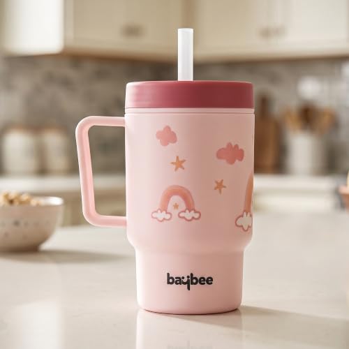Image of BAYBEE Leak-Proof Sipper Bottle for Toddlers | BPA-Free Tritan Sipper Bottle with Straw for Babies with Double-Wall Insulation | Training Cup for Baby with Easy Clean & Easy-Grip for Kids (Pink)