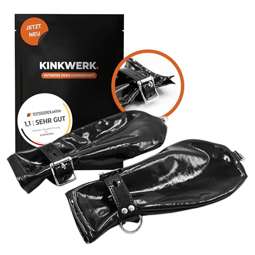 KINKWERK Fäustlinge aus PVC in Latex-Optik | Abschließbare Handfessel für Frauen und Männer | BDSM, Fetisch