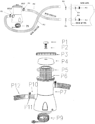 Miniatura 3 de Bomba de filtro de cartucho para piscinas terrestres Cartucho de 330 galones1.25m Filtros de piscina Sistema de bomba Bomba de filtro de piscina