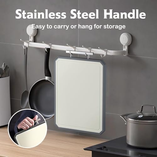 SNOWCLAD Stainless Steel Cutting Board Set of 2 for kitchen | Non-Toxic Metal Cutting Board,Double Sided Stainless Steel/Wheat straw pp Large for meat,Dishwasher Safe [16*11+12*8.3 Inch] - image 7