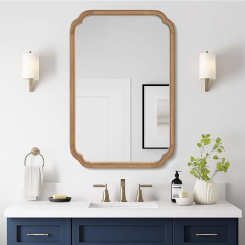 WallBeyond 24" x 36" Rounded Corner Arch Wall Mirror with Wood Frame for Entryway, Living Room or Bedroom Home Decor - Light Woodgrain [24" x 36" Honey-Colored]