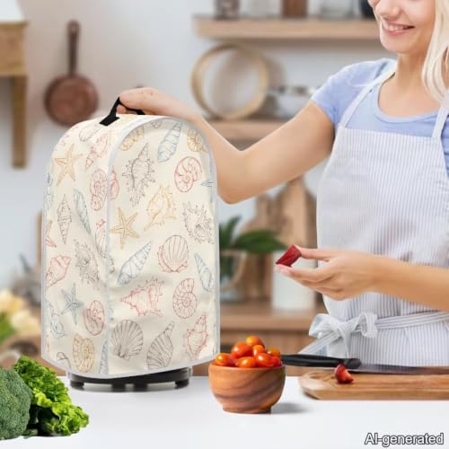 Image of Talayituse Starfish Seashell Conch Sketch Print Blender Dust Cover, Fingerprint Protection Cover for Stand Mixer or Coffee Machine, Home Kitchen Appliance Covers for Stain Dust Resistant Supplies