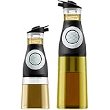 Oil and Vinegar Dispenser Set - Glass Olive Oil Cruet Bottles with Measuring Cup - Non-Drip Kitchen Dispenser for Cooking, Salad Dressing, and Meal Prep - 2 Dishwasher-Safe Containers