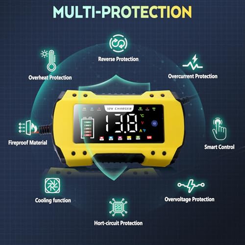 Cargador Baterias Coche, 12V 8A Inteligente Cargador De Baterias Coche Y Moto, Pantalla LCD Inteligente, Múltiples Protecciones, para Camión, Moto - imagen 5
