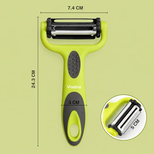 Image of 3-in-1 Stainless Steel Vegetable & Fruit Peeler | Straight, Serrated, and Julienne Blades | Sharp Multipurpose Peeler for Kitchen, Salad, Garnishing & Professional Use