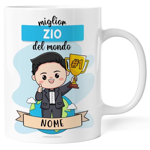 Caribu design Tazza Miglior Zio del Mondo Personalizzata con Nome e Colore Capelli - Idea Regalo Originale per Natale, Compleanno (Zio)