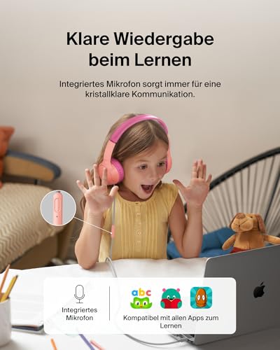Belkin SoundForm Kopfhörer Kinder mit Kabel, USB-C auf 3,5-mm-Klinken Dongle, integriertes Mikrofon, Aufkleber… – Ansicht 4