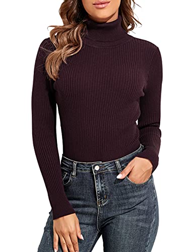 Image of PrettyGuide Women's Ribbed Turtleneck Long Sleeve Sweater Tops Windsor Wine XL
