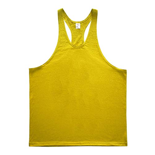 Mann Sport Tank Top,Muskelshirt Brand Gym Kleidung Bodybuilding Stringer Ärmelloses Unterhemd Fitness Herren Muskelweste Sommer Massivbaumwolle Tank Top Herren Tanktop ( Color : Yellow11 , Size : M ) Cover
