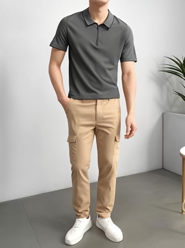 Image of Mack Jonney Ribbed |Regular Fit | Half Sleeves 100% Cotton Polo Neck Self Design with Zip T-Shirt for Men-M826