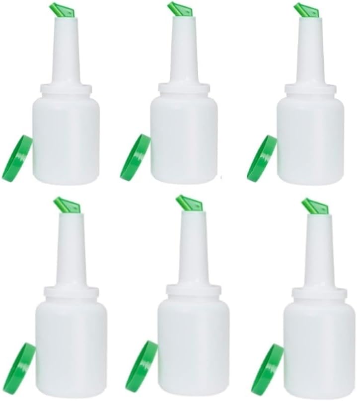 Soro Essentials- 2 qt. Bar Juice Pour Bottles Plastic Green Color Set of 6- Store and Pour Containers Bar Plastic Juice Pourers Bartending Bar Mixer Bottles Barware for Bar Home Party Kitchen