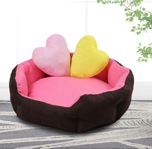 PetsHub's Premium Dog/CAT Bed Ultra Soft Pink & Brown Reversible with 2 Extra Pillows (Export Quality)-Medium