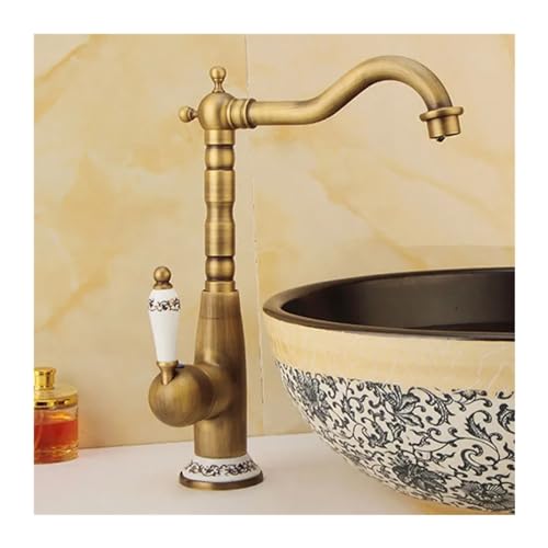 Mitigeur chaud et froid de lavabo rétro avec robinet pivotant bronze - 5