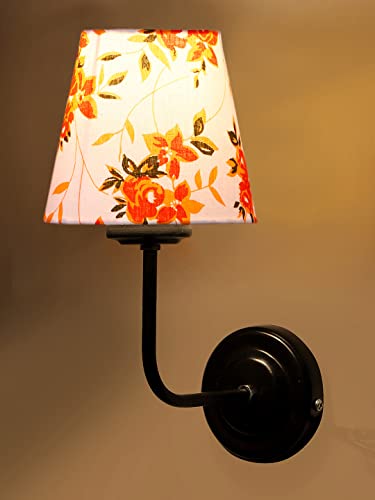 Image of Wall Sconce Wall Lamp (H-10 Inches, Orange Floral) for Living Room /Bedroom, Hall, Study, Kids Room, Home Office & Balcony Decor | Black Metal Finish, Modern Indoor Wall Night Ambient Lighting