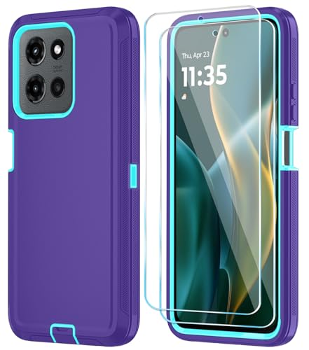 Qinmay Phone Case for Motorola Moto G 2025/Moto G Play 5G 2025 Case with HD Screen Protector, Heavy Duty Shockproof & Dropproof 3-Layer Cover Phone Case,PurpleSkyBlue