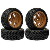 KINGCOO – Lot 4 Pneus Caoutchouc + Jantes Nylon 52mm – Hex 12mm – Pour Voiture RC 1/10 Rallye Drift Touring
