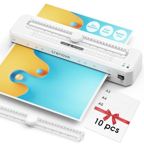 Image of Crenova A3 Laminator Machine, Thermal Laminator with Dual Roller Heating, Smart Auto Temperature, Built-in Cutter, Hot & Cold Laminating, 90s Warm-Up, ABS Anti-Jam for Home Office School
