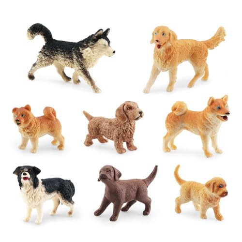 Juego de 8 minifiguras de perro, juego de figuras de cachorro de plástico realista dibujadas a mano, juguetes de animales en miniatura