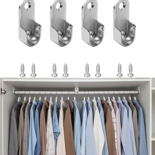 Hobeiy Support de Tringle Penderie en Métal, 4 Pièces avec 8 Vis, Support de Tube pour Armoire, Placard et Dressing