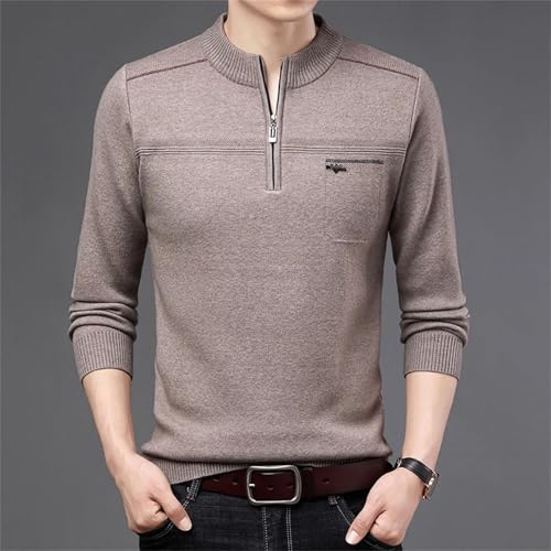 Men's Solid Color Half-high Neck Zipper Pullover Knit Sweater Fashion Casual Warm Business Jumper2
