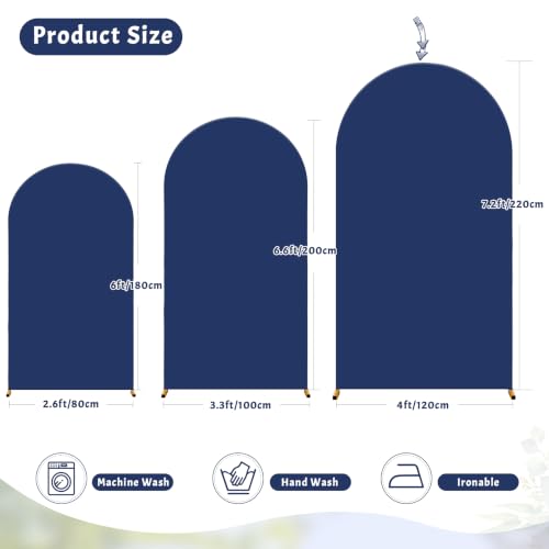 Image of Navy Blue Arch Cover 7.2FT Spandex Fitted Wedding Arch Stand Covers Round Top Chiara Arch Covers Stretchy Backdrop Cover for Birthday Party Ceremony Banquet Decoration