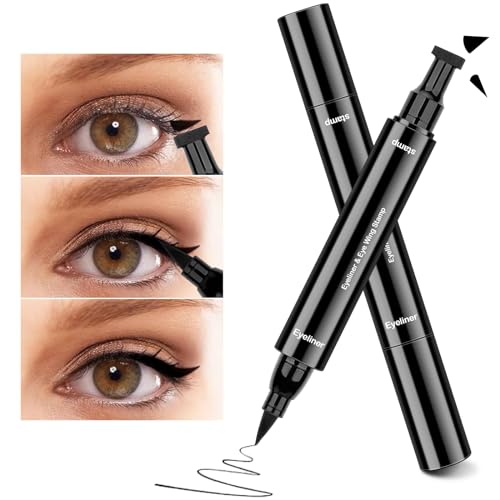 Winged Eyeliner Stamp Liquid Eyeliner Tool - 2 PCS Waterproof Black Eye Liner Pens Liquid, Long Lasting and Smudgeproof Makeup Pen 2 in 1 Winged Eyeliner Stencil - Image 8