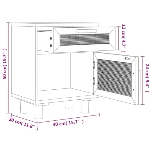 Table de chevet gain de place en pin et rotin pour chambre encombrée - 3