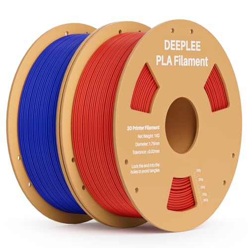 DEEPLEE PLA 1.75mm 3D Printer Filament, Dimensional Accuracy +/- 0.02mm, Neatly Wound, No Clogging, Vacuum Package, Fits for Most FDM 3D Printers, 2 Pack 1kg Red & Dark Blue