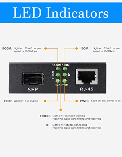 Image of Fiber to Ethernet Media Converter, Gigabit Single Mode SFP LC Converter, 1000Base-LX to 10 /100 /1000M RJ45, SMF, 1310nm, up to 20km (12.4miles)